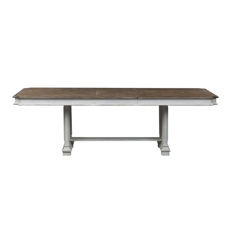 Abbey Park – Ensemble de table à tréteaux 7 pièces blanc antique et marron vieilli