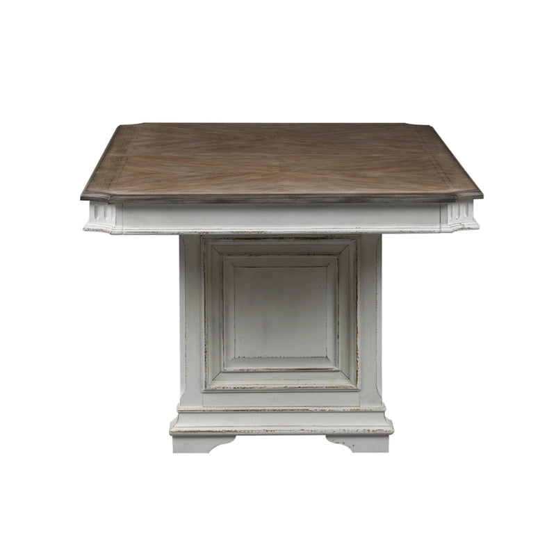 Abbey Park – Ensemble de table à tréteaux 7 pièces blanc antique et marron vieilli