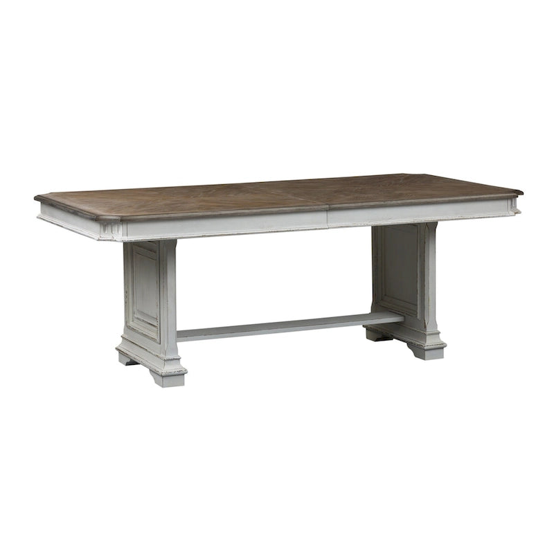 Abbey Park – Ensemble de table à tréteaux 7 pièces blanc antique et marron vieilli