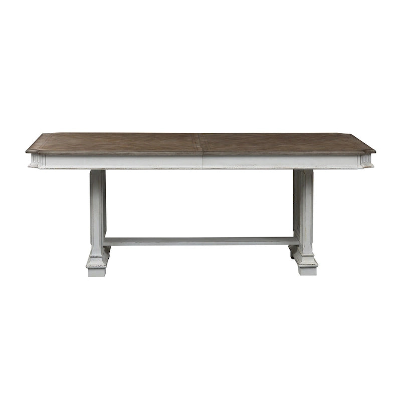 Abbey Park – Ensemble de table à tréteaux 7 pièces blanc antique et marron vieilli
