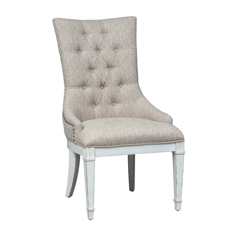Abbey Park – Ensemble de table à tréteaux 7 pièces blanc antique et marron vieilli