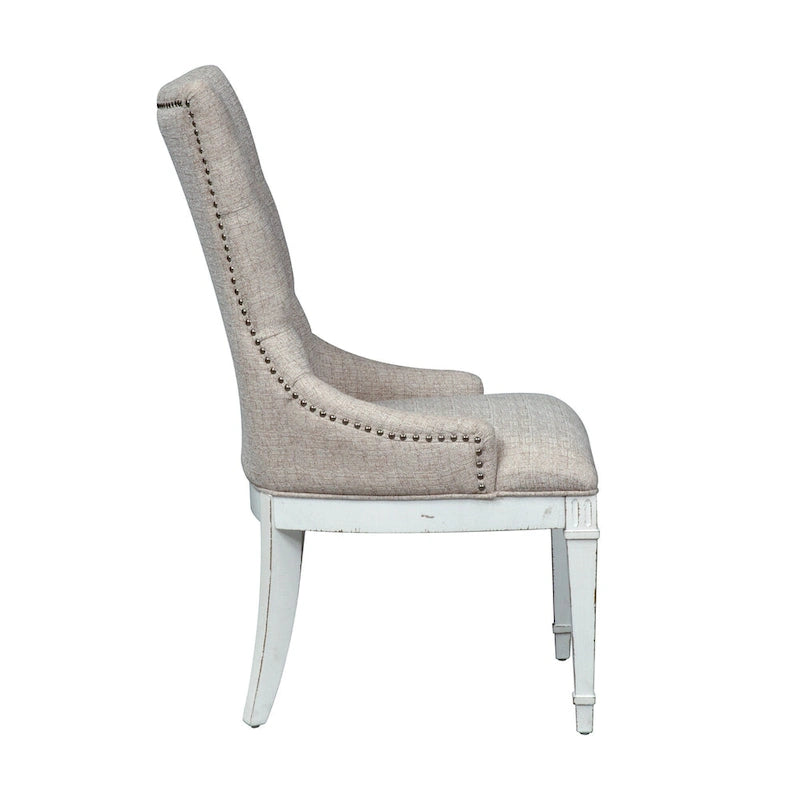 Abbey Park – Ensemble de table à tréteaux 7 pièces blanc antique et marron vieilli