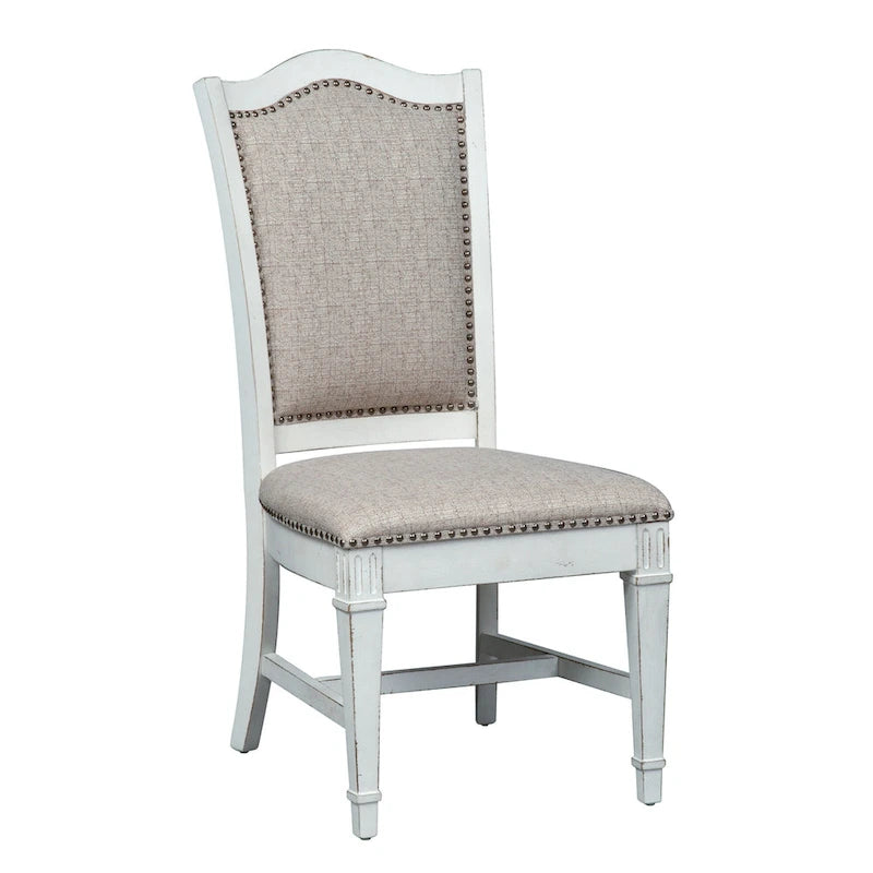 Abbey Park – Ensemble de table à tréteaux 7 pièces blanc antique et marron vieilli