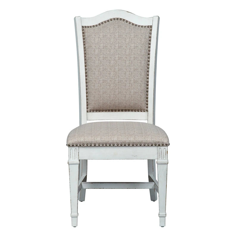 Abbey Park – Ensemble de table à tréteaux 7 pièces blanc antique et marron vieilli