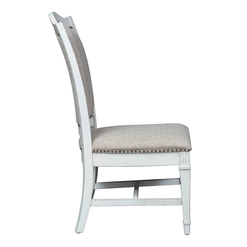 Abbey Park – Ensemble de table à tréteaux 7 pièces blanc antique et marron vieilli