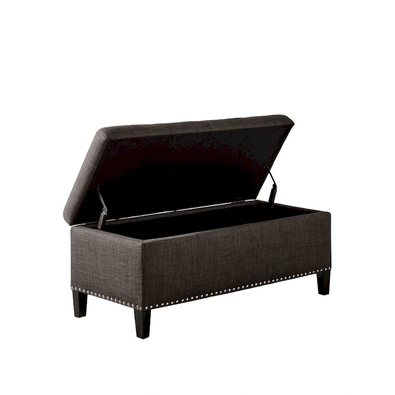 Banc de rangement Madison Park Tessa, charbon de bois, capitonné, avec fermeture en douceur