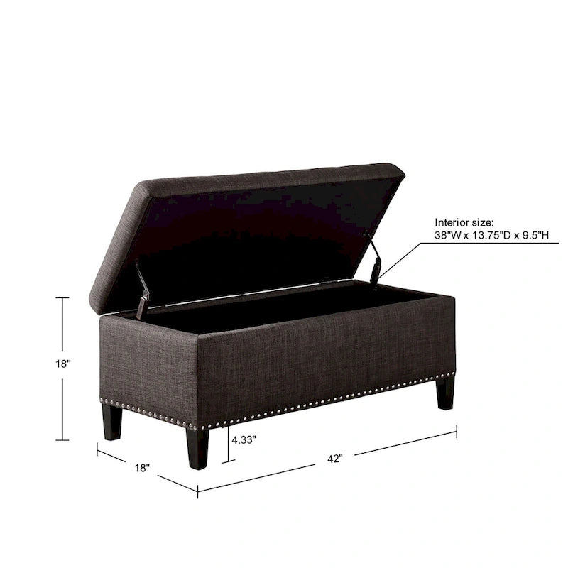 Banc de rangement Madison Park Tessa, charbon de bois, capitonné, avec fermeture en douceur