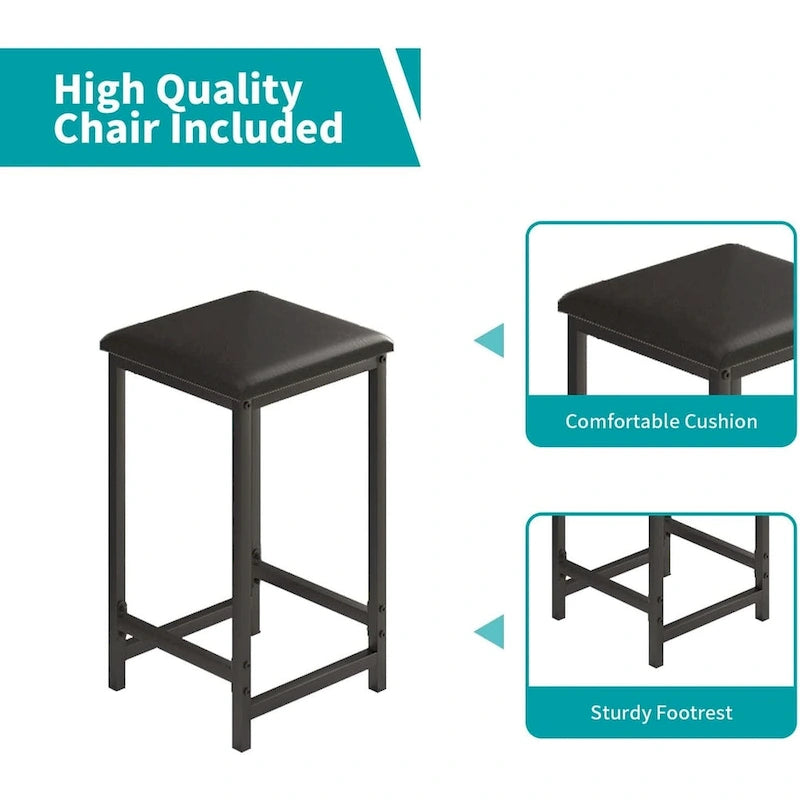 Mixoy Ensemble table et tabourets de cuisine avec 3 étagères de rangement, table de bar bistro avec tabourets de bar, comptoir de bar, convient pour la consommation de boissons.