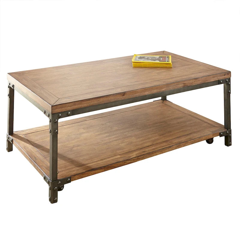 Table basse industrielle en bois et métal avec roulettes Leyburn Steve Silver