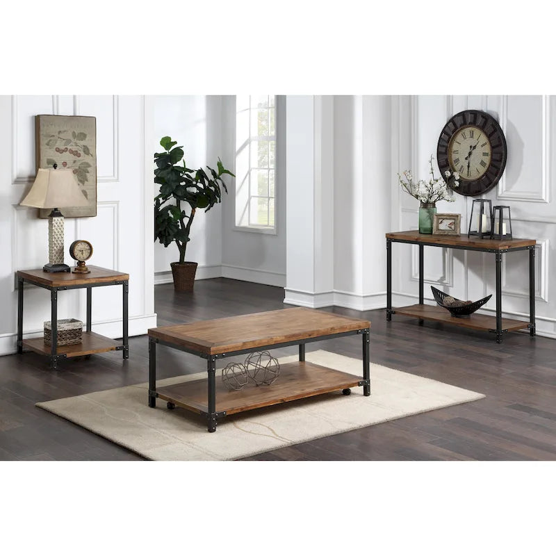 Table basse industrielle en bois et métal avec roulettes Leyburn Steve Silver