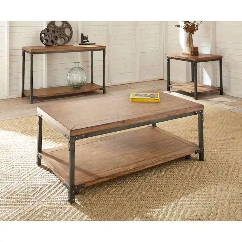 Table basse industrielle en bois et métal avec roulettes Leyburn Steve Silver