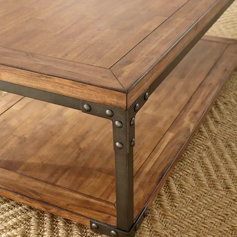 Table basse industrielle en bois et métal avec roulettes Leyburn Steve Silver