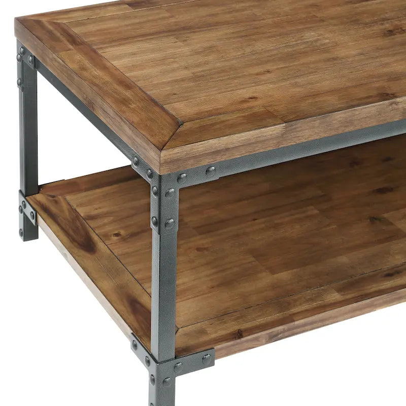 Table basse industrielle en bois et métal avec roulettes Leyburn Steve Silver