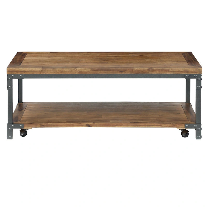 Table basse industrielle en bois et métal avec roulettes Leyburn Steve Silver