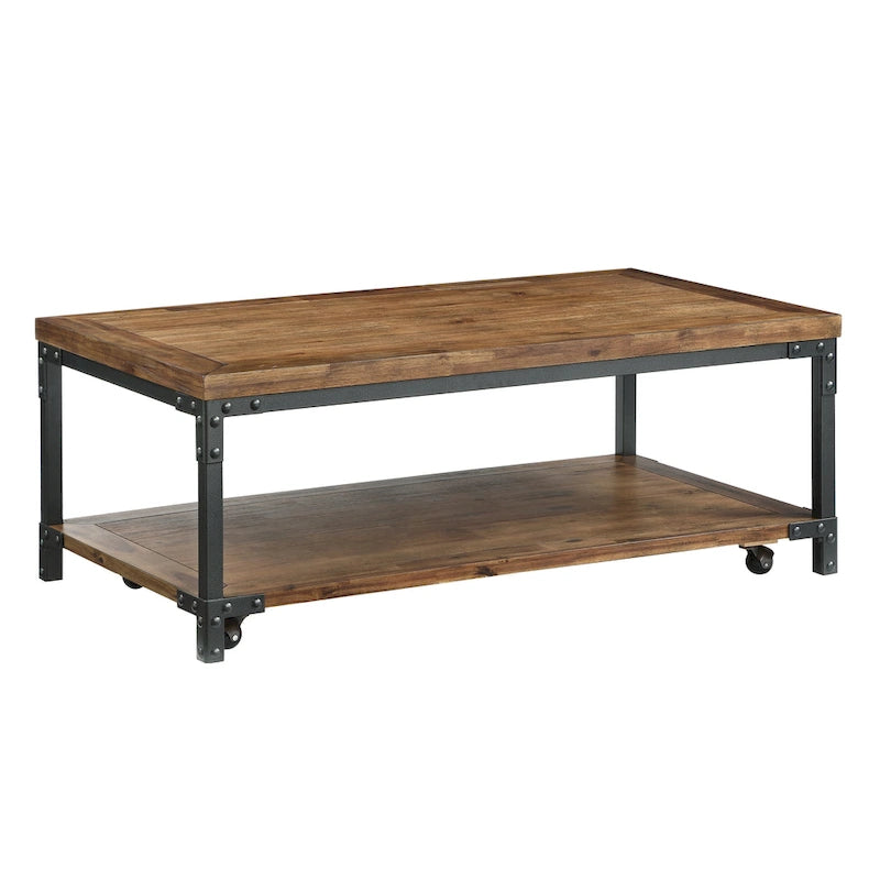 Table basse industrielle en bois et métal avec roulettes Leyburn Steve Silver