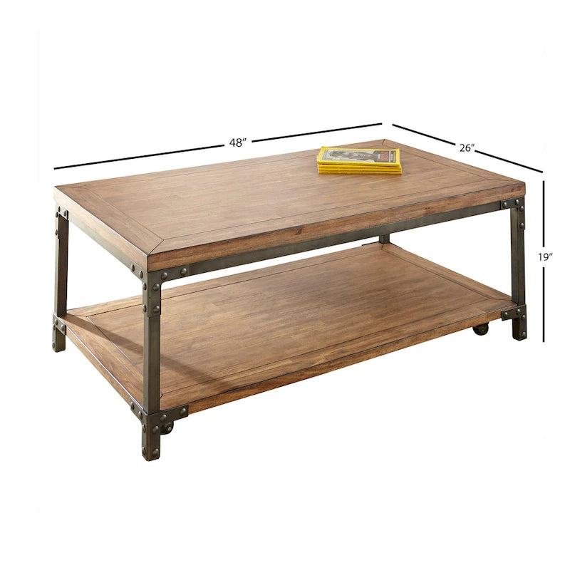 Table basse industrielle en bois et métal avec roulettes Leyburn Steve Silver
