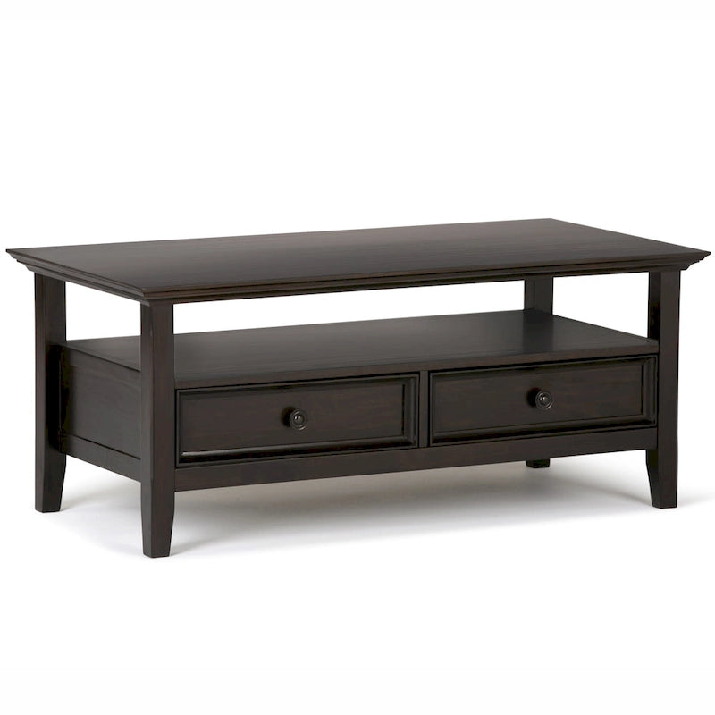 Table Basse Rectangulaire de Transition WYNDENHALL Halifax en BOIS MASSIF, 112 cm de large, Brun Hickory - Brun Hickory