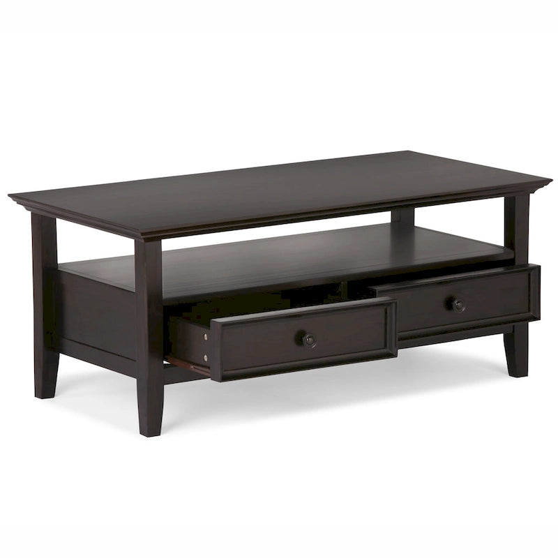 Table Basse Rectangulaire de Transition WYNDENHALL Halifax en BOIS MASSIF, 112 cm de large, Brun Hickory - Brun Hickory