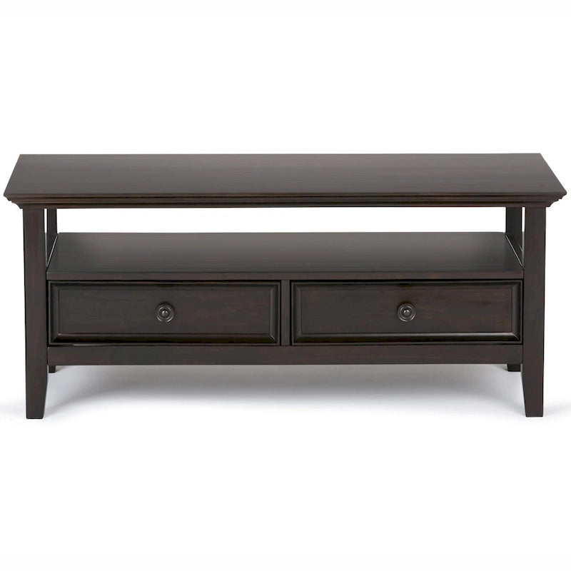 Table Basse Rectangulaire de Transition WYNDENHALL Halifax en BOIS MASSIF, 112 cm de large, Brun Hickory - Brun Hickory