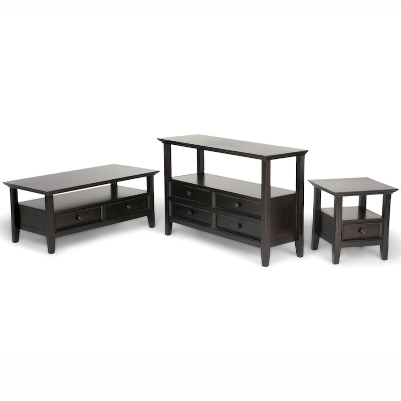 Table Basse Rectangulaire de Transition WYNDENHALL Halifax en BOIS MASSIF, 112 cm de large, Brun Hickory - Brun Hickory