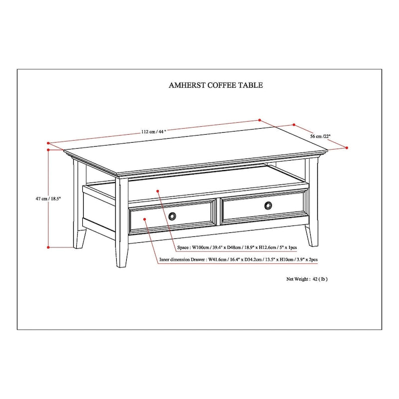 Table Basse Rectangulaire de Transition WYNDENHALL Halifax en BOIS MASSIF, 112 cm de large, Brun Hickory - Brun Hickory