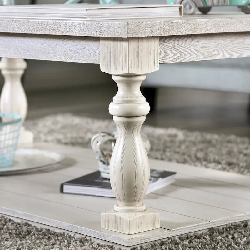 Table basse 1 tablette en bois blanc rustique Tost 132 cm par Furniture of America