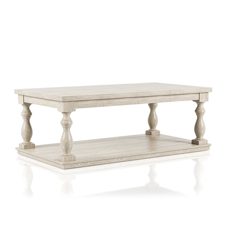 Table basse 1 tablette en bois blanc rustique Tost 132 cm par Furniture of America