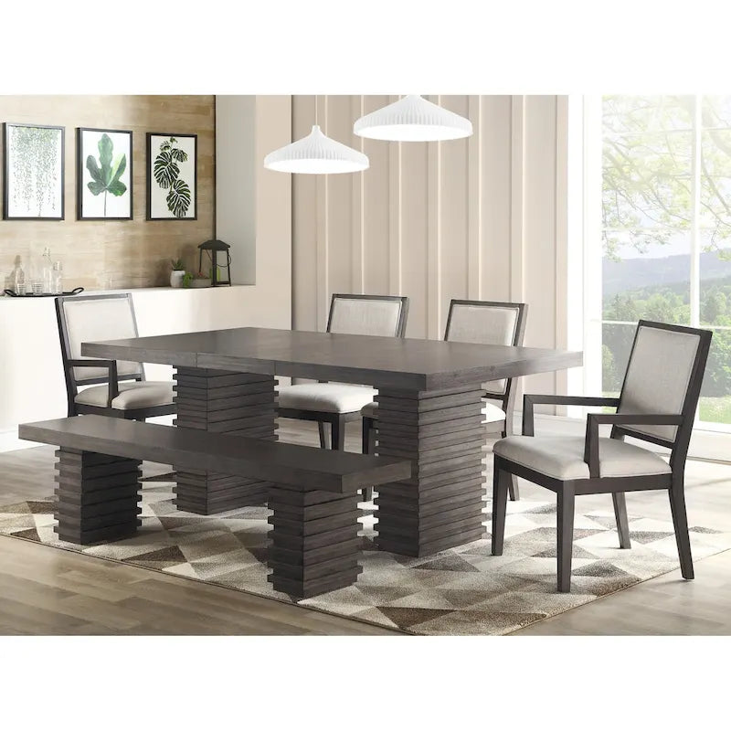 Table à manger contemporaine en bois gris-brun Steve Silver Milano de 78 po