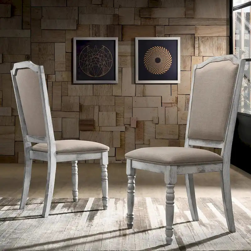 Roundhill Furniture Iris Ensemble de salle à manger 5 pièces en bois blanc vieilli