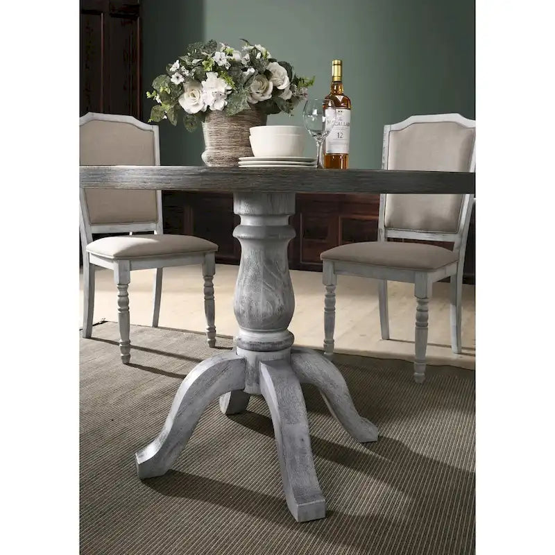 Roundhill Furniture Iris Ensemble de salle à manger 5 pièces en bois blanc vieilli