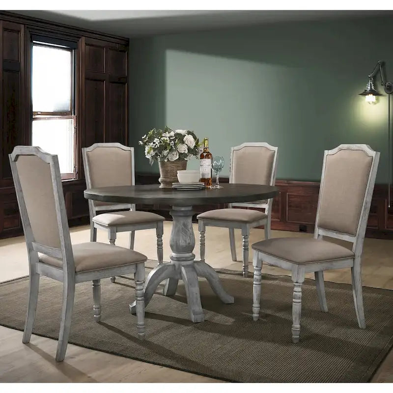 Roundhill Furniture Iris Ensemble de salle à manger 5 pièces en bois blanc vieilli