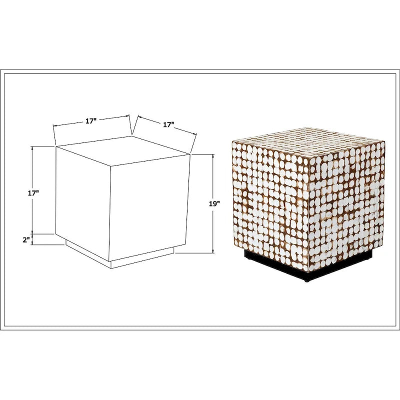Table d'appoint cube Coquille de noix de coco blanche par East at Main
