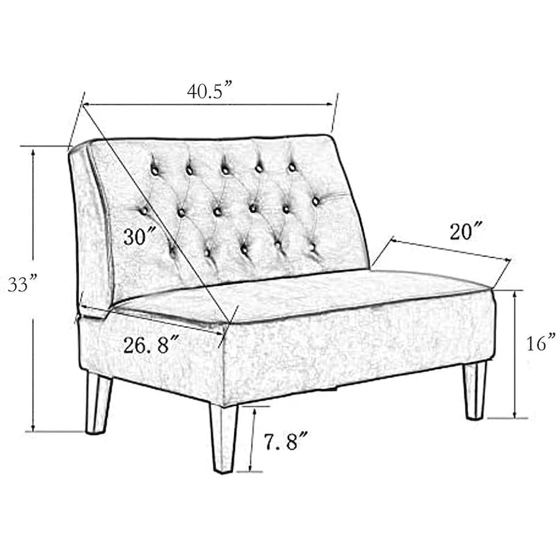 Canapé deux places capitonné, banquette rembourrée avec dossier à boucles pour salle à manger