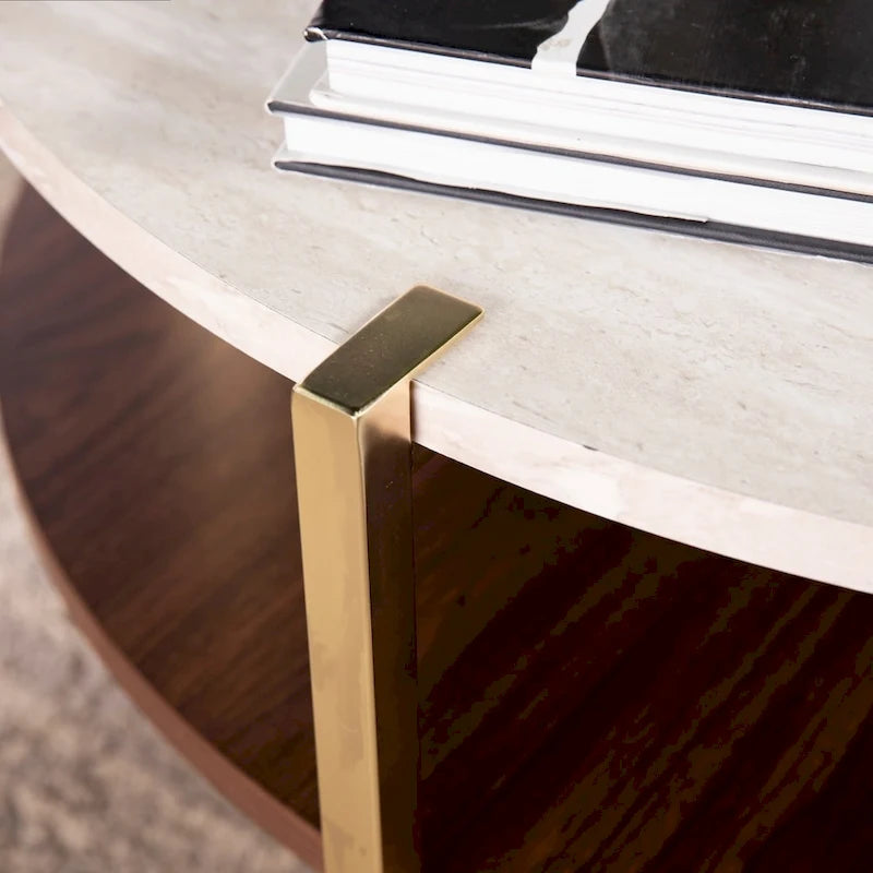 Table basse ronde avec étagère Aldea en faux marbre de SEI Furniture