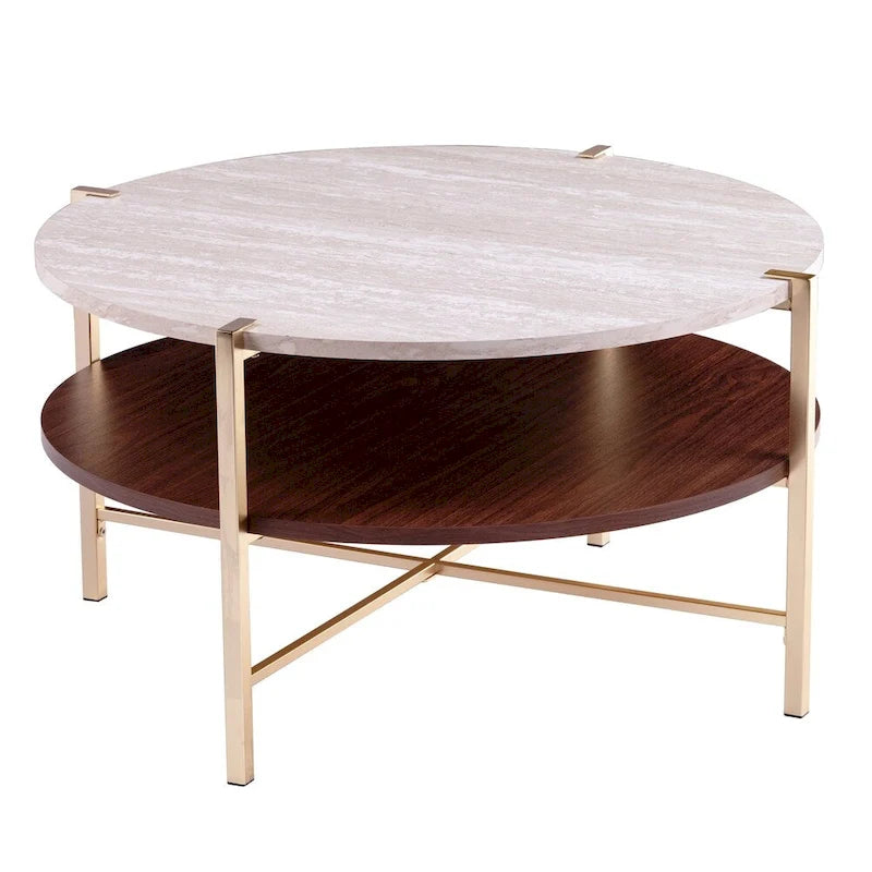 Table basse ronde avec étagère Aldea en faux marbre de SEI Furniture