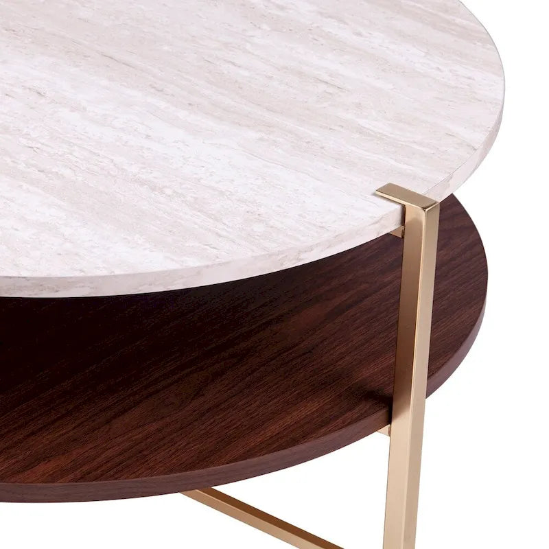 Table basse ronde avec étagère Aldea en faux marbre de SEI Furniture