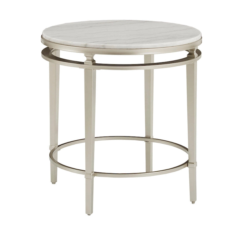 Table d'appoint ronde Egan Champagne Silver avec plateau en marbre par iNSPIRE Q Modern
