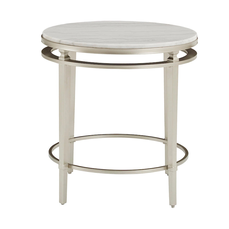 Table d'appoint ronde Egan Champagne Silver avec plateau en marbre par iNSPIRE Q Modern