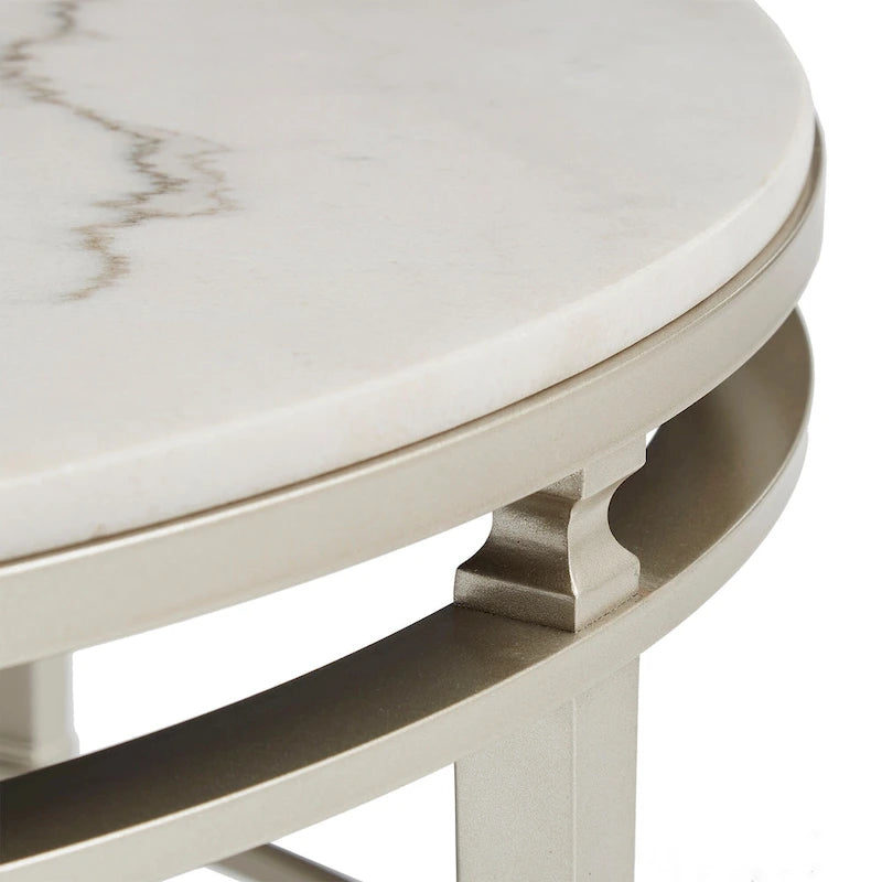 Table d'appoint ronde Egan Champagne Silver avec plateau en marbre par iNSPIRE Q Modern