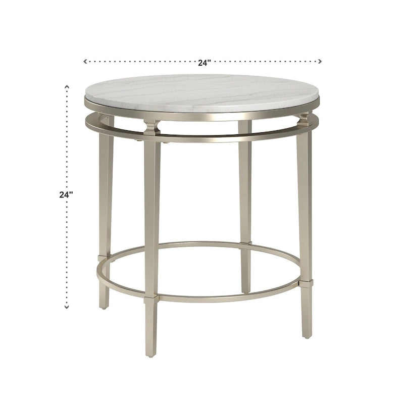 Table d'appoint ronde Egan Champagne Silver avec plateau en marbre par iNSPIRE Q Modern