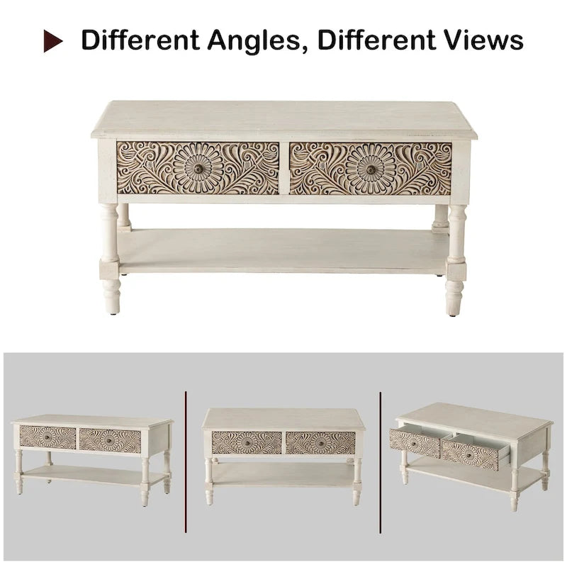 Table basse rectangulaire VENTOPYR au style moderne du milieu du siècle avec 2 tiroirs et une étagère