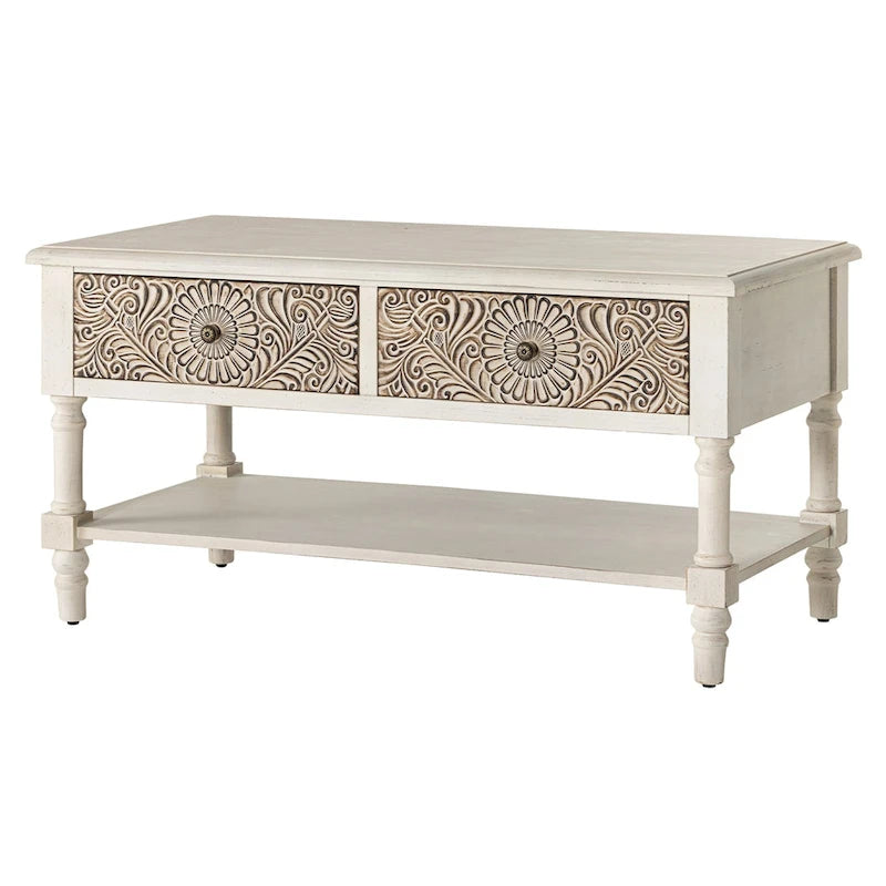 Table basse rectangulaire VENTOPYR au style moderne du milieu du siècle avec 2 tiroirs et une étagère