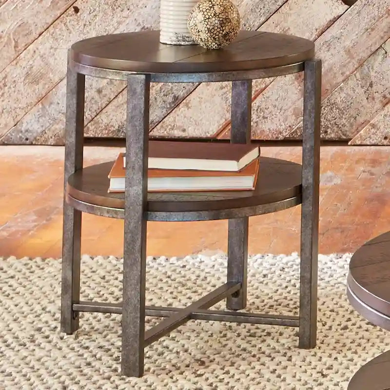 Table d'appoint ronde Breckinridge en peuplier rustique et métal étain