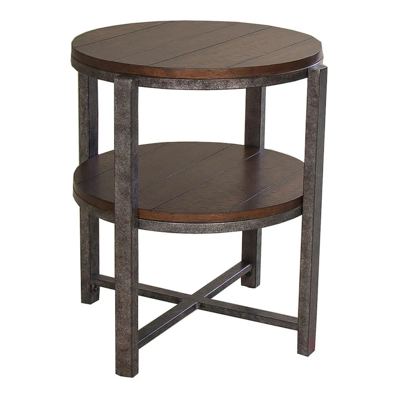 Table d'appoint ronde Breckinridge en peuplier rustique et métal étain