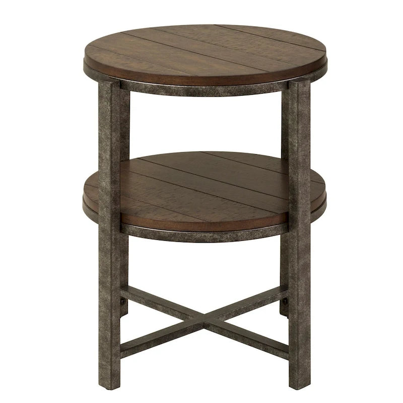 Table d'appoint ronde Breckinridge en peuplier rustique et métal étain