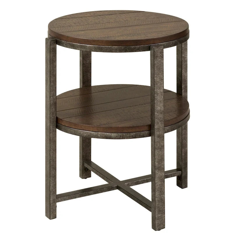Table d'appoint ronde Breckinridge en peuplier rustique et métal étain