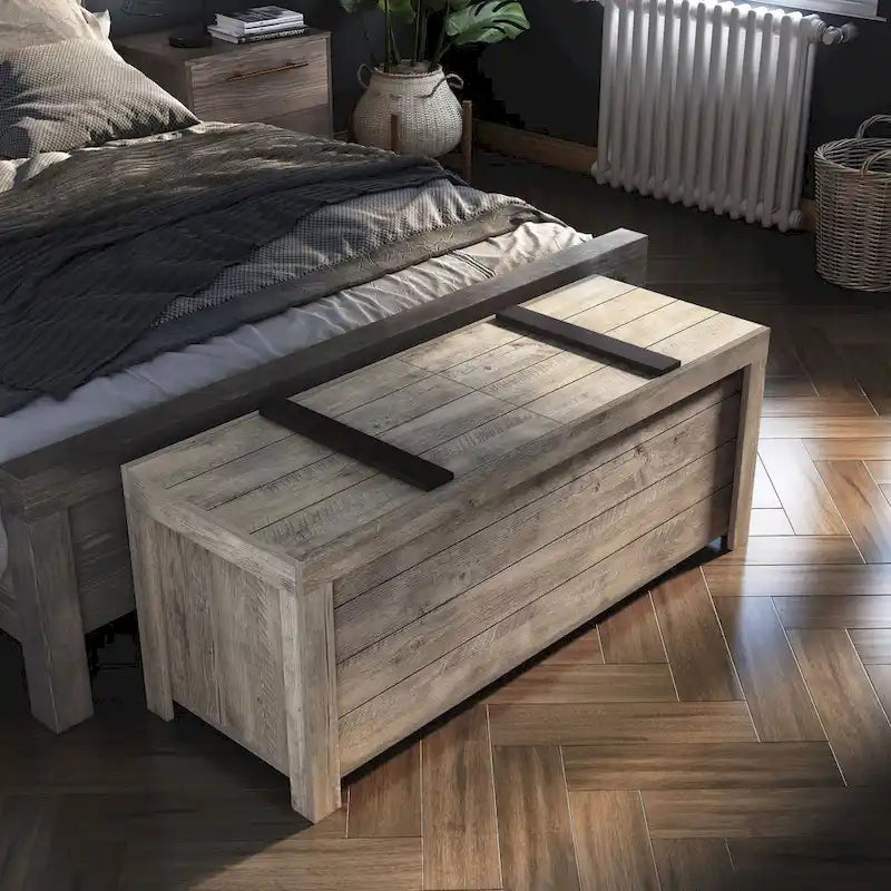 Banc de rangement rustique en chêne patiné DH BASIC par Denhour