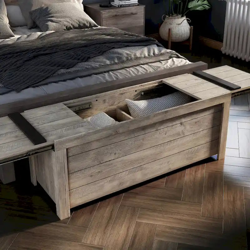 Banc de rangement rustique en chêne patiné DH BASIC par Denhour