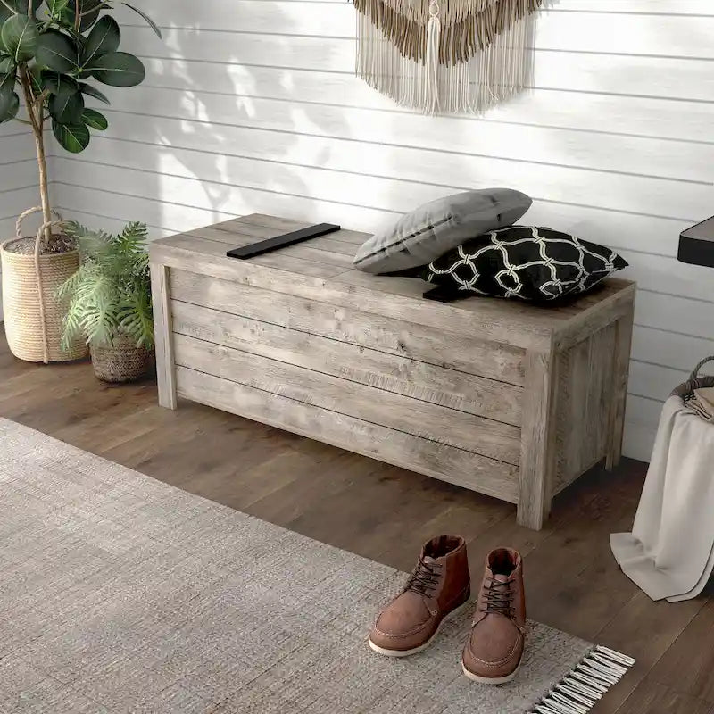 Banc de rangement rustique en chêne patiné DH BASIC par Denhour