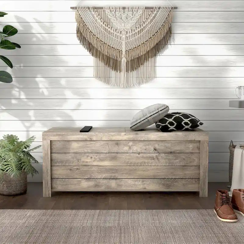 Banc de rangement rustique en chêne patiné DH BASIC par Denhour